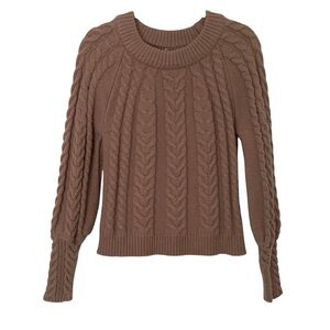 Evereve Women’s Small Taupe Brown Cable Knit Sweater Fall Comfy Cozy Casual